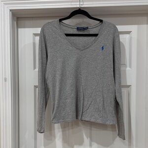 Polo by Ralph Lauren Heather Gray V-Neck Long Sleeve Top